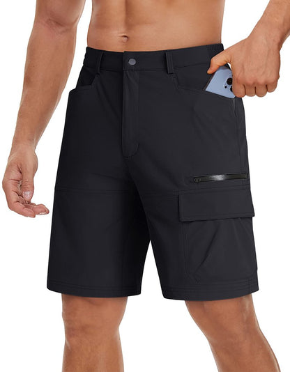 TACVASEN Mens 10" Hiking Cargo Shorts Golf Casual Lightweight Quick Dry Summer Dress Fishing Travel Shorts with Zipper Pockets Black 34