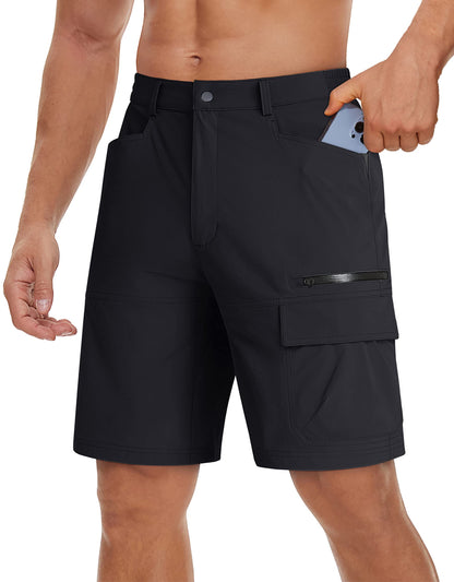TACVASEN Mens 10" Hiking Cargo Shorts Golf Casual Lightweight Quick Dry Summer Dress Fishing Travel Shorts with Zipper Pockets Black 38