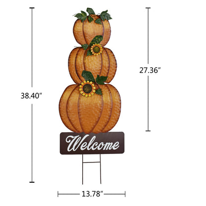 Linfevisi Pumpkin Yard Sign Stakes Stacked Pumpkin Garden Stakes Outdoor Metal Fall Decor Welcome Signs Lawn Ornaments for Autumn Harvest Thanksgiving Halloween 38.4"