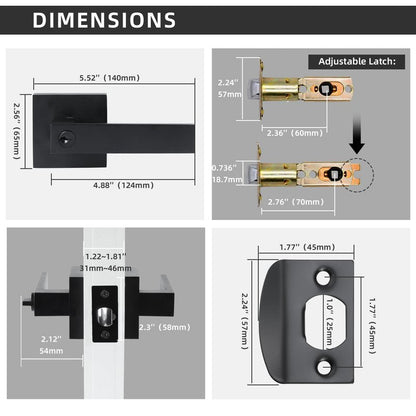 JO.KO Entry Door Lock Set, Square Door Lever for Bedroom, Passage Door Privacy Locking Interior/Exterior Entry Door Knob/Heavy Duty