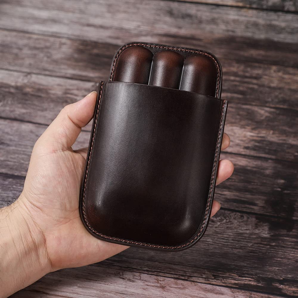 Cigar Case Holder Classic 3-Finger Leather Cigar Case Cigar Humidor Without Steel Cutter