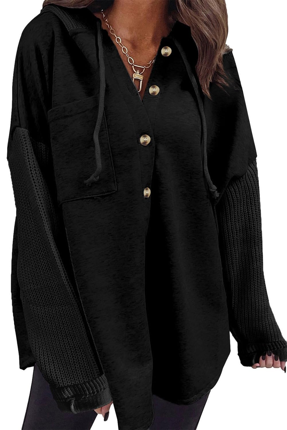 SHEWIN Oversized Sweatshirt for Women Loose Fit Casual Long Sleeve Button Hooded Sweatshirts Hoodies with Pocket