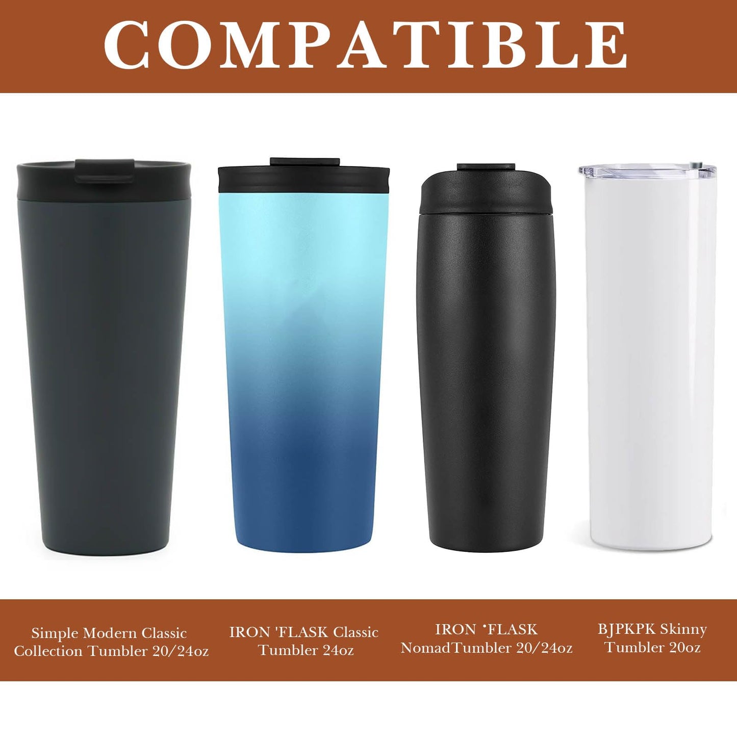 Linkidea Vegan Leather Tumbler Carrier Bag Compatible with Iron Flask Classic Tumbler 24oz, Simple Modern Classic Collection Tumbler 20oz/24oz, Water Bottles Sling Holder with Strap, Brown