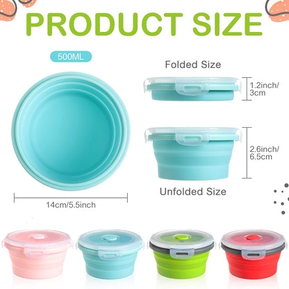 Suclain 4 Pcs Camping Bowl with Lid Collapsible Silicone Lunch Box Salad Bowl Expandable Food Storage Container Folding Travel Container for Hiking Camping(Red, Pink, Blue, Green,12 oz)