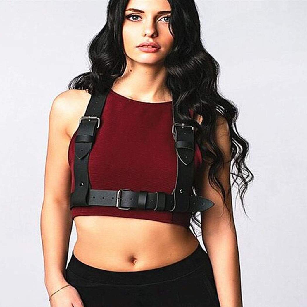 Salliy Harness Belts for Women Leather Harness Strap Belt Goth Black Harness Thick Plus Size Harness Top