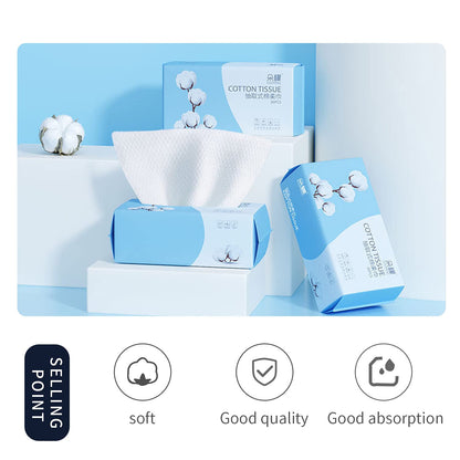 Cotton Facial Dry Wipes 100 Count, Deeply Cleansing Disposable Face Towel, Multi-Purpose for Skin Care, Make-up and Facial Cleansing (1 Pack)