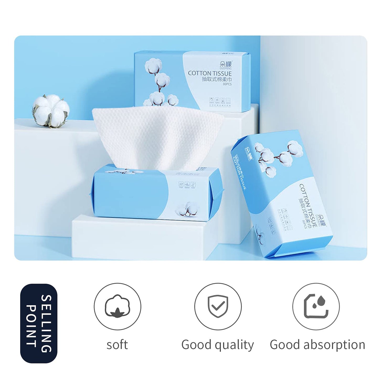 Cotton Facial Dry Wipes 100 Count, Deeply Cleansing Disposable Face Towel, Multi-Purpose for Skin Care, Make-up and Facial Cleansing (1 Pack)