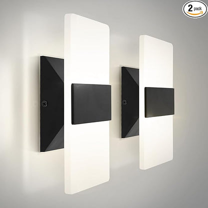 ASD 8 Inch LED Indoor Wall Sconce - Modern Interior 10W 120V 2700K-5000K Adjustable Dimmable Wall Mounted Light Fixtures, Acrylic Glass Wall Lights for Stairway, Hallway - ETL, Matte Black 2 Pack