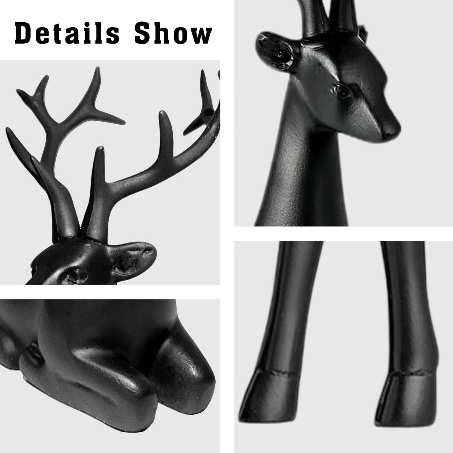 2PCS Black Christmas Reindeer Figurines, Resin Elk Sculpture Statues, Standing Sitting Reindeer Statues, Xmas Ornaments for Home Living Room Office TV Cabinet, Ideal Christmas/New Year Seasonal Gift