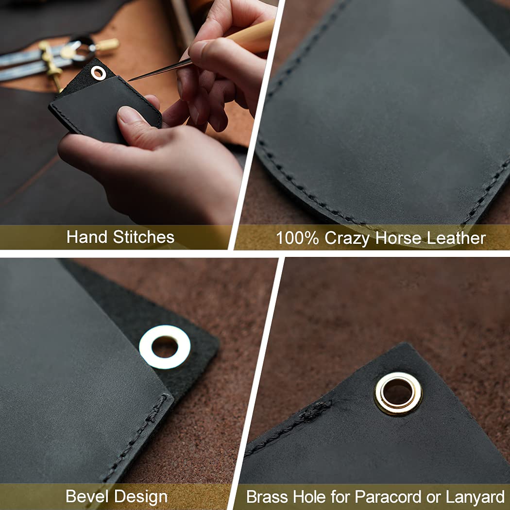 Viperade PJ27 Leather Sheath for EDC Knuckle, Coins, Lighter, Car Key, Carabiner, Mini EDC Gears (Black)