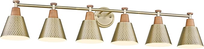 FEMILA Brass Light Fixture Bathroom, 6 Light Brushed Gold Vanity Light, 45.3" Bathroom Lighting Fixture Over Mirror, 4FG59B-6W BG