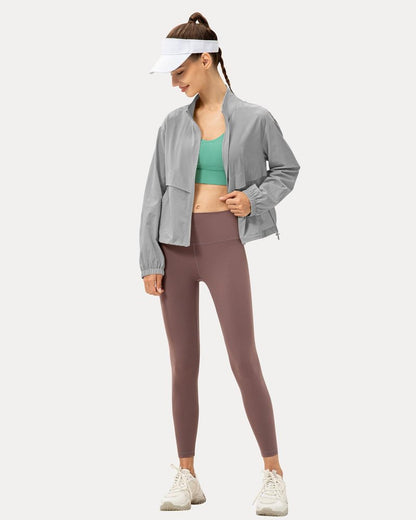 Locachy Women's Lightweight Zip Up Athletic Jacket Stand Collar Windproof Sun Protection Workout Outdoor Jacket Grey XL