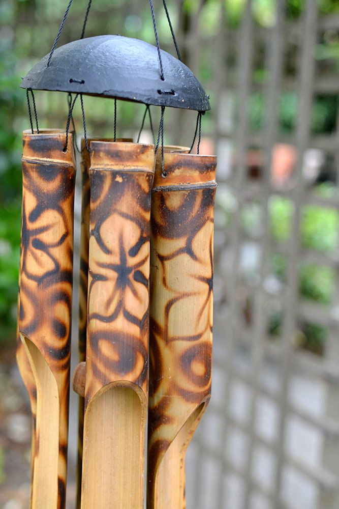 Cohasset Gifts 166 Burnt Flower Simple Bamboo Wind Chime, Small Wood Design
