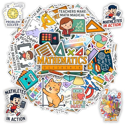 100 PCS Math Stickers Pack, Vinyl Waterproof Decals of Numbers Equations Geometry Algebra Graphs and Pi Symbols, Fun Gift for Kids Teens Adults Students Teachers Water Bottle Scrapbook