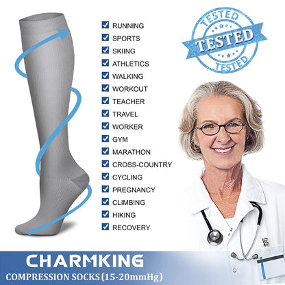 CHARMKING Compression Socks for Women & Men (8 Pairs) 15-20 mmHg Graduated Copper Support Calf Socks are Best for Pregnant, Nurses - Boost Performance, Circulation, Knee High Wide Calf(L/XL, Multi 43)