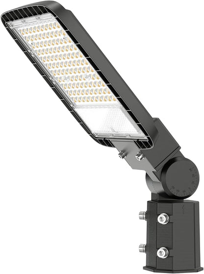150W Led Parking Lot Light with Dusk to Dawn Photocell 110V/120V Slip Fitter Pole Mount Lights 5000K Outdoor IP65 Waterproof Commercial Street Area Lighting for Parking Lot, Barn, Church