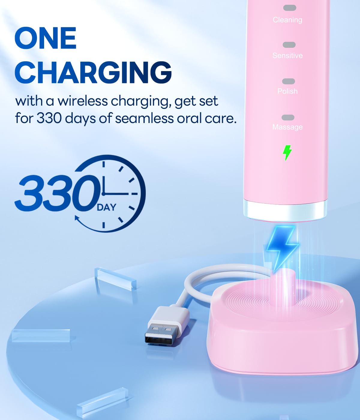 Bymore Electric Toothbrush for Adults,Travel Sonic Toothbrush with 8 Replacement Heads, Ultra Clean Rechargeable Toothbrush Portable One Charge for 330days 5 Modes 2mins Timer-Black