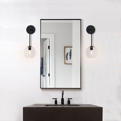 XiNBEi Lighting Wall Sconce, Retro 1 Light Globe Glass Bathroom Vanity Light Matte Black Finish XB-W1263-MB