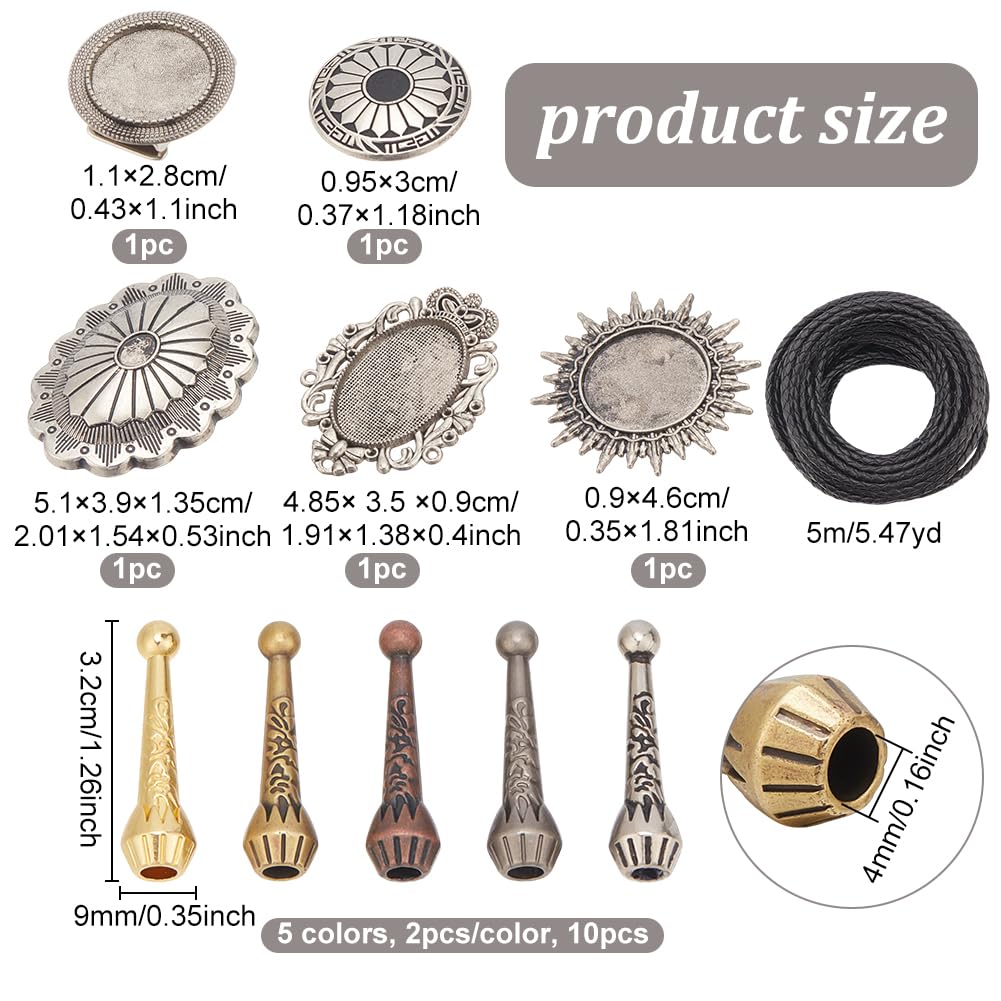 NBEADS 15Pcs Bolo Tie Findings Kit, Bolo Tie Tips Replacement Kit Bolo Tie Buckle with 10Pcs Alloy Cord End 5Pcs Bolo Tie Slide Clasps and 5.5 Yards Leather Necktie Cord for Bolo Tie Making