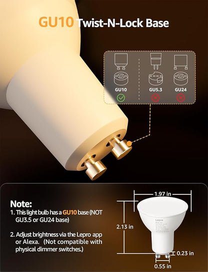 Lepro BG1 AI GU10 Smart Bulb - RGBCW Dimmable Color Changing LED Bulbs Works with Alexa & Google Assistant, Personalized Al Lighting Designer, Voice Control via App, Music Sync, 2.4G WiFi Only, 4 Pack