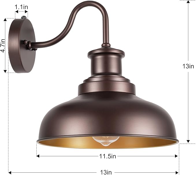 Dusk to Dawn Outdoor Gooseneck Barn Lights Outdoor Wall Sconces Farmhouse Exterior Wall Mount Light Vintage Outside Lighting Fixture Industrial Bronze Lantern for Porch Garage Shed Patio, 2 Pack