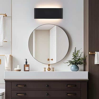 11"Modern LED vanity light,15W Dimmable 5 CCT (3000K-6500K) Adjustable Wall Lamp,Up and Down Wall Lighting,Indoor Wall Sconce for Bedroom,Staircase,Hallway,Dressing Table, 2Pack（Black）