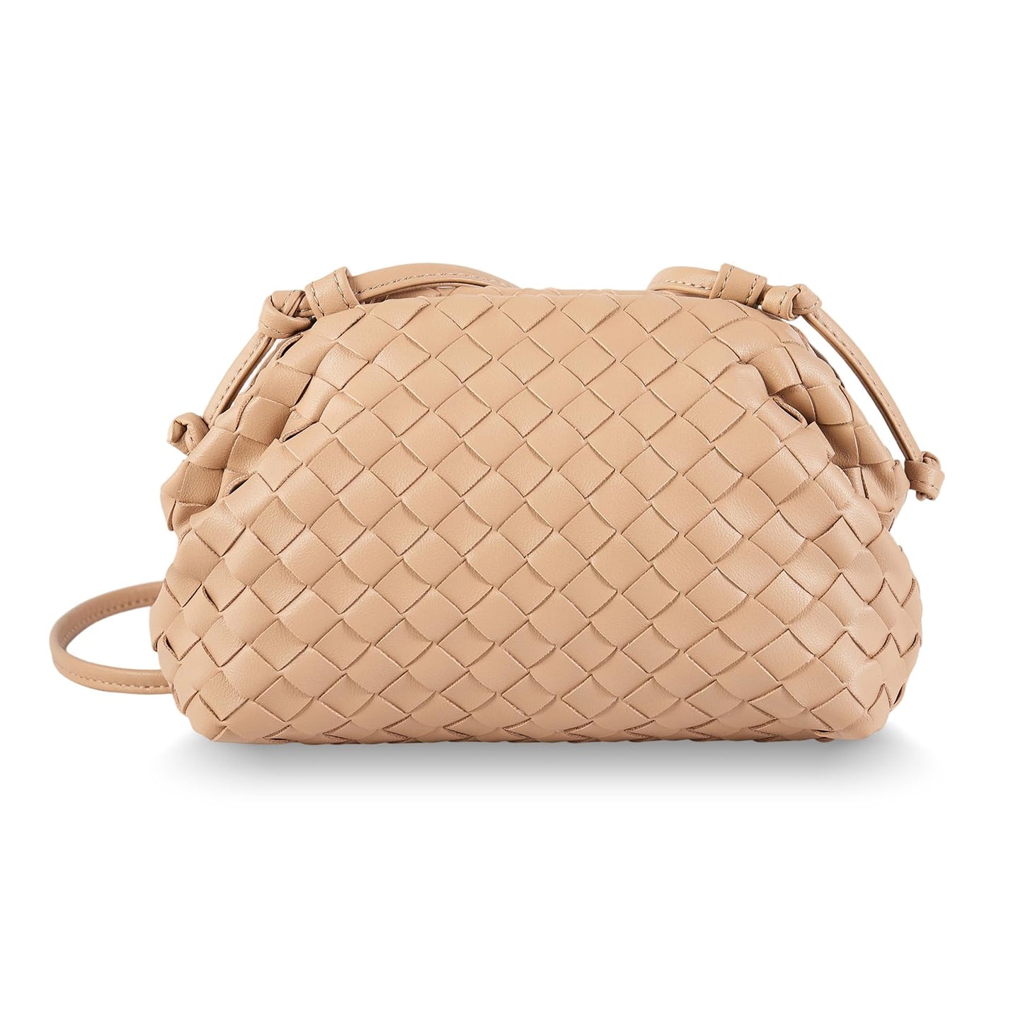 Huralona Dressy Pleated Vegan Leather Clutch Purse Woven Soft Cloud Dumpling Clutch Bag for Women PU Evening Purse Handbag (Nude)