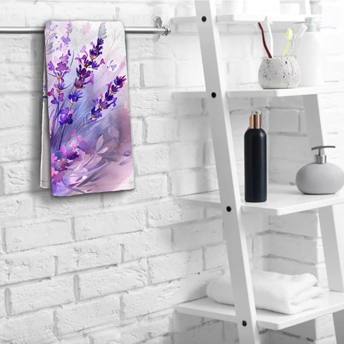 Lavender Hand Towels Set of 2 Lightweight Breathable Purple Floral Bath Towels
