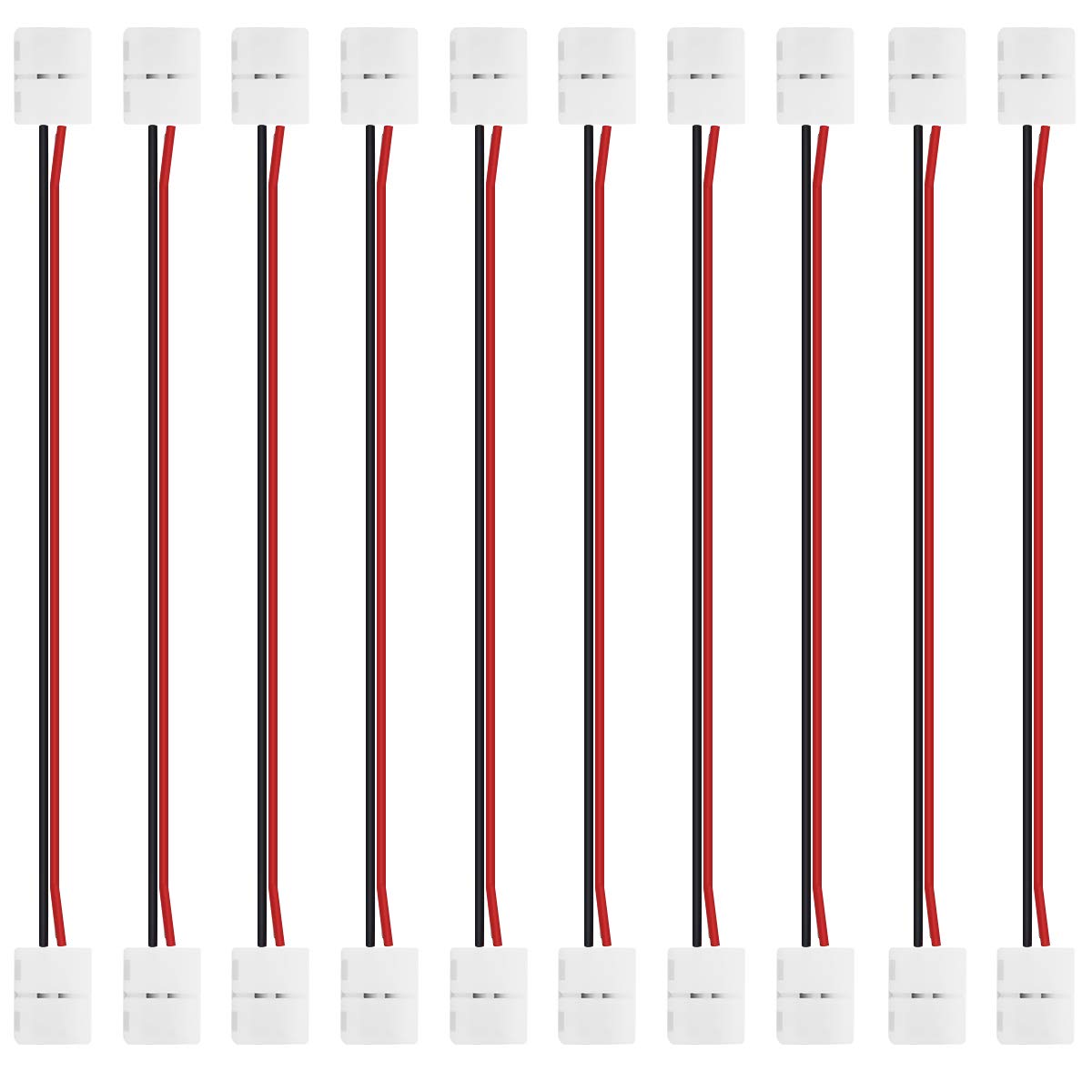 LightingWill 10pcs/Pack Strip to Strip with Wire Solderless Snap Down 2Pin Conductor LED Strip Connector for 8mm Wide 3528 2835 Single Color Flex LED Strips