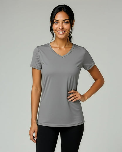 Real Essentials 5 Pack: Women's Dry-Fit Short Sleeve V Neck T Shirt Workout Fitness Yoga Top Tee, Set 10, XL
