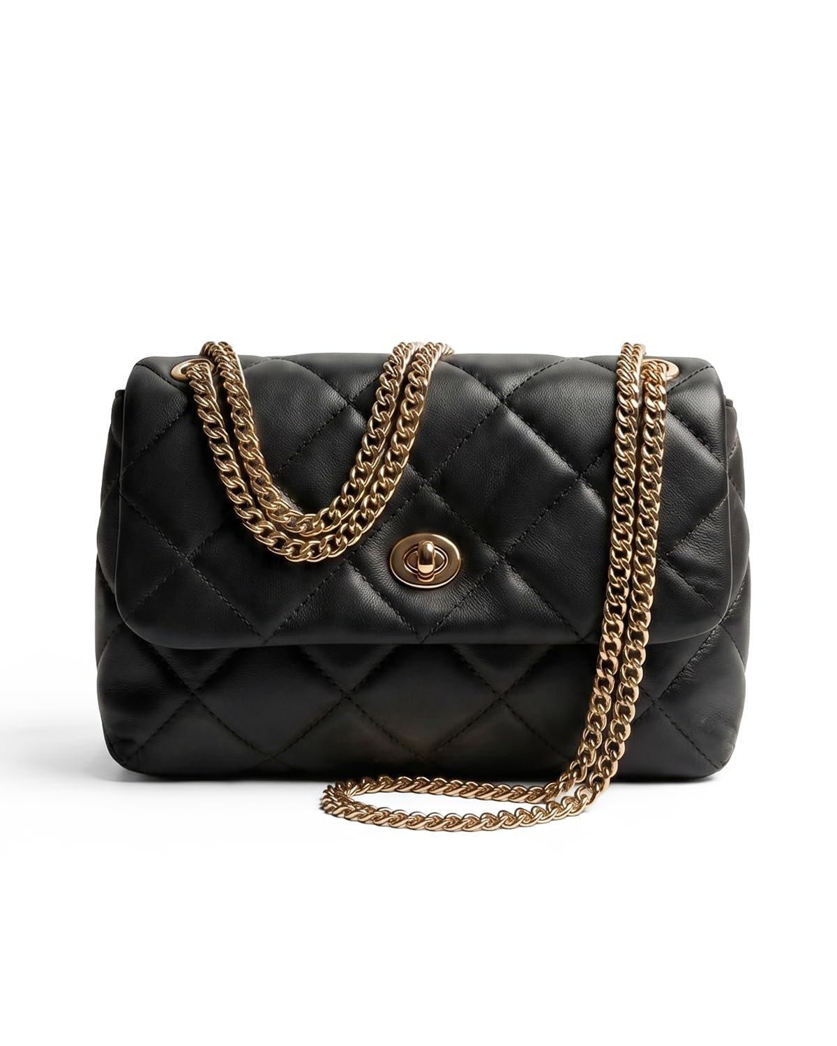 Apryl Quilted Crossbody Bags for Women - Shoulder Bag with Chain Purse Strap - Small Trendy Soft PU Vegan Leather Designer Purses - Black