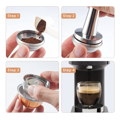 BENFUCHEN Stainless Steel Reusable Vertuo Capsule Compatible With VERTUO NEXT+EMPTY Refillable Alumium-VERTUO-Pods-80+150+230ml Each 2 Pcs +Coffee Tamper ForNespressoVertuoNext Reusable Pods