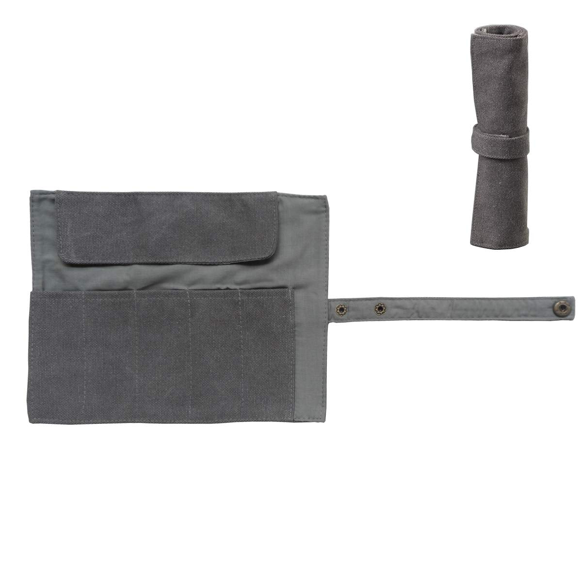 Enyuwlcm Canvas Stationery Handmade Rollup Pencil Case Travel Fountain Pen Organizer Bag Pencil Wrap Gray