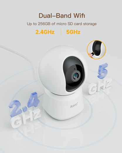 ARENTI 5G Security Camera Indoor, 4MP Pet Camera with Speaker for Dog/Cat, Baby Monitor with Phone App, Dual-Band WiFi, Auto Tracking, Super Night Vision, 2-Way Talk, Cloud & SD Card Storage