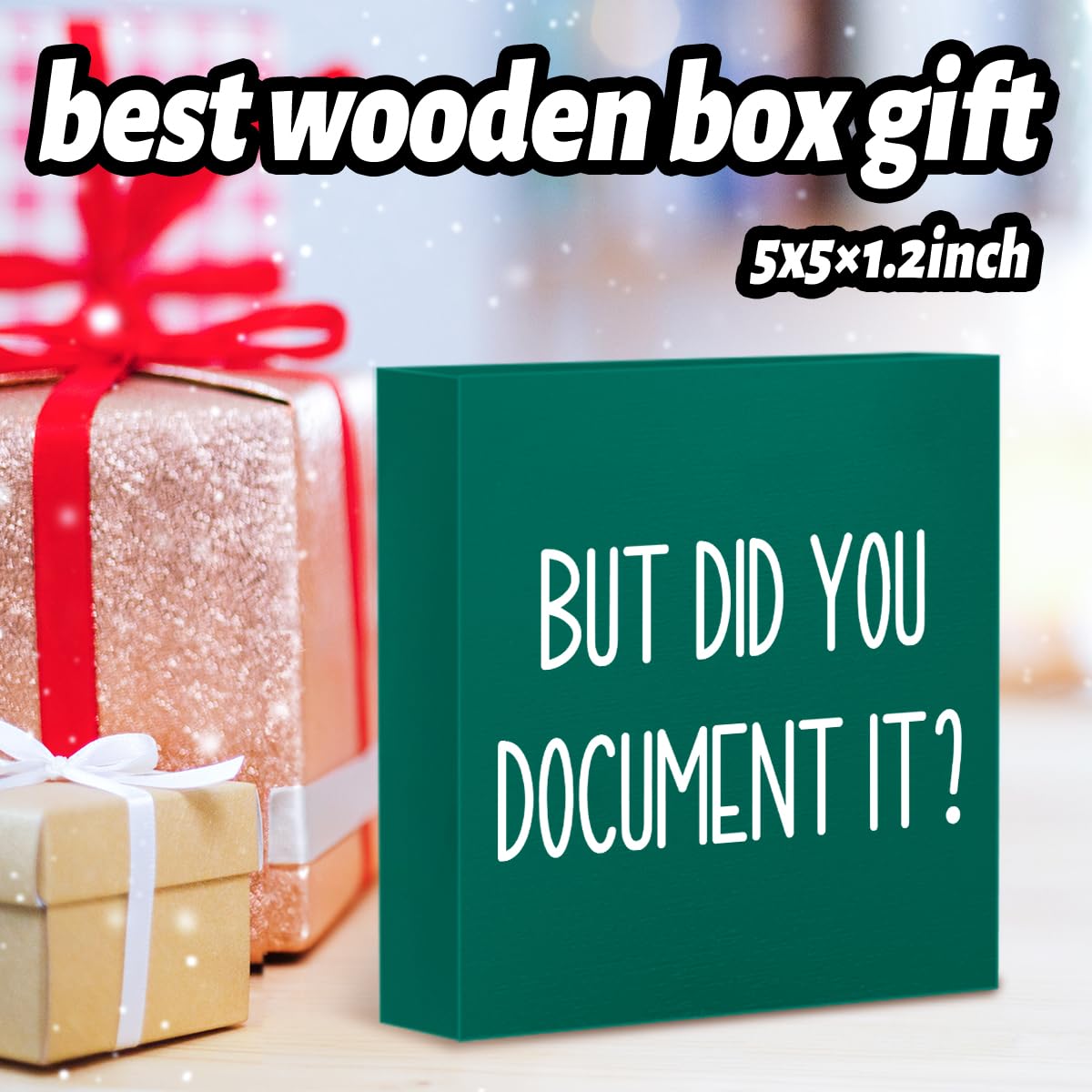 mmiishe The Office Gifts Desk Decor But Did You Document It Wooden Box Sign Funny Office Boss Gifts for Women Coworkers Boss Day Gifts for Him Decorations for Home Office 5 x 5 Inches (Green)