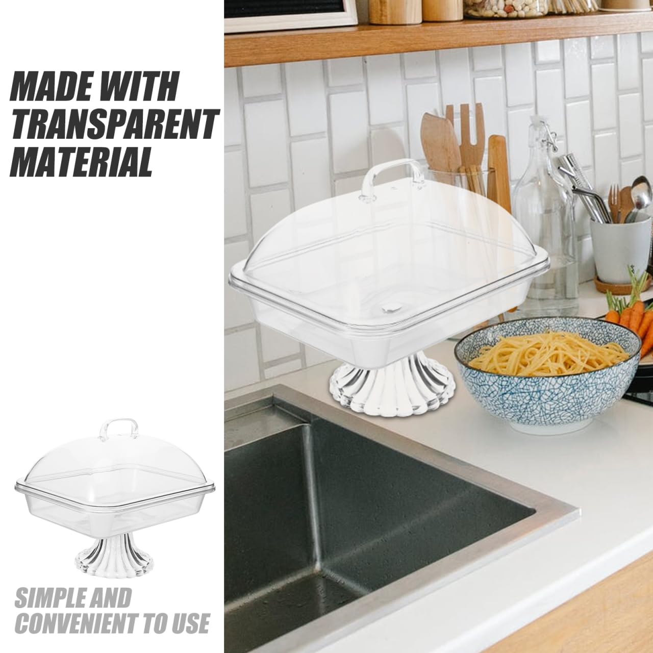 HOLIDYOYO Cake Display Tray with Dome Clear Acrylic Cover Reusable Snack Serving Platter 10.82X8.46X8.26In Perfect for Birthday Christmas and Party Dessert Presentation