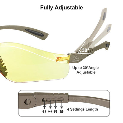 xaegistac Shooting Glasses Anti-fog Shooting Range Eye Protection, Adjustable Safety Glasses with Zipper Hard Case (khaki frame yellow lens)