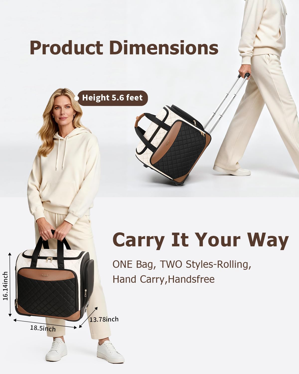 Arcoyard Sewing Machine Case with Wheels, Rolling Sewing Machine Carrying Case with Removable Bottom Pad & 2 Packing Cubes Storage, No Installation Required, Compatible with Singer, Brother, Brown