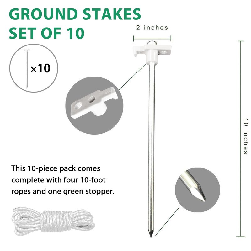 Eurmax USA 10-Pack Secure Protection Galvanized Tent Stakes,Rust-Proof Steel Canopy Anchors for High Winds,Heavy Duty Commercial Ground Pegs for Camping,Pop Up Tents&Gazebos - Includes 4x10ft Ropes