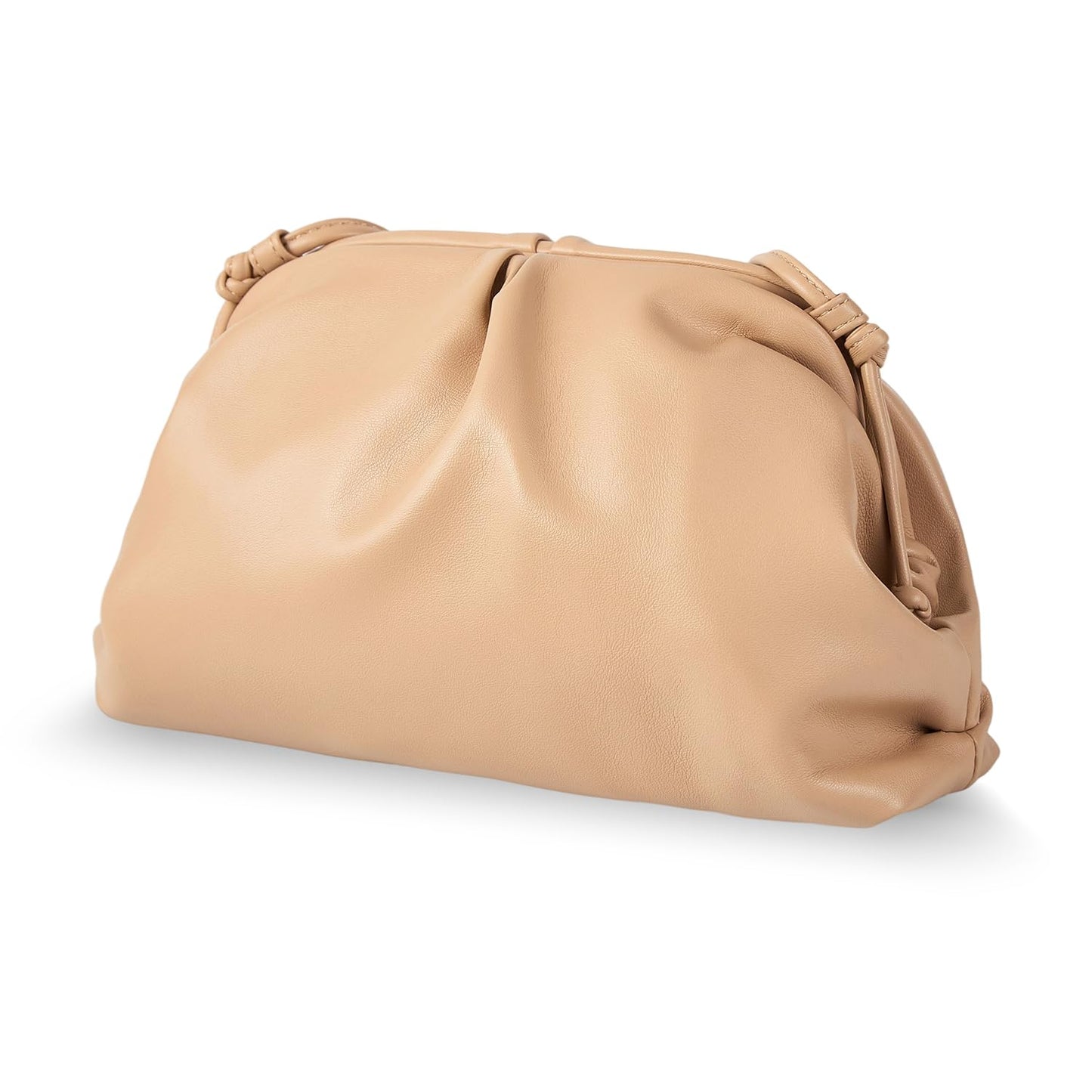 Huralona Dressy Pleated Vegan Leather Clutch Purse Super Soft Cloud Dumpling Clutch Bag for Women PU Evening Purse Handbag (Beige, S)