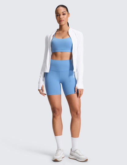 CRZ YOGA ButterLuxe Biker Shorts 6" - High Waisted Workout Running Volleyball Spandex Yoga Womens Party Blue X-Large