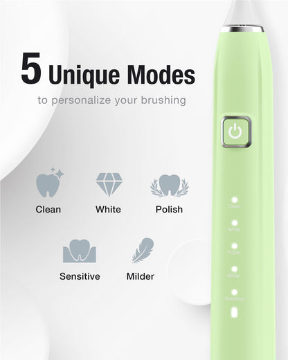 7AM2M Sonic Electric Toothbrush with 6 Brush Heads for Adults&Kids, One Charge for 120 Days, Wireless Fast Charge, 5 Modes, 40000VPM Powered Toothbrush, 2 Minutes Built in Smart Timer (Black)