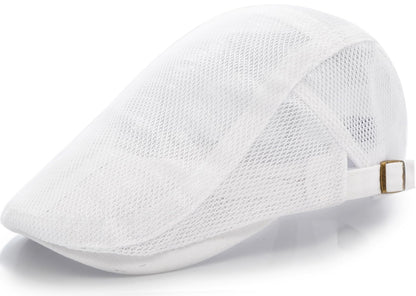 Taidor Men's Mesh Cap Breathable Summer Newsboy Hat Adjustable Beret Ivy Cap Irish Cabbie Driving Hunting Hats White