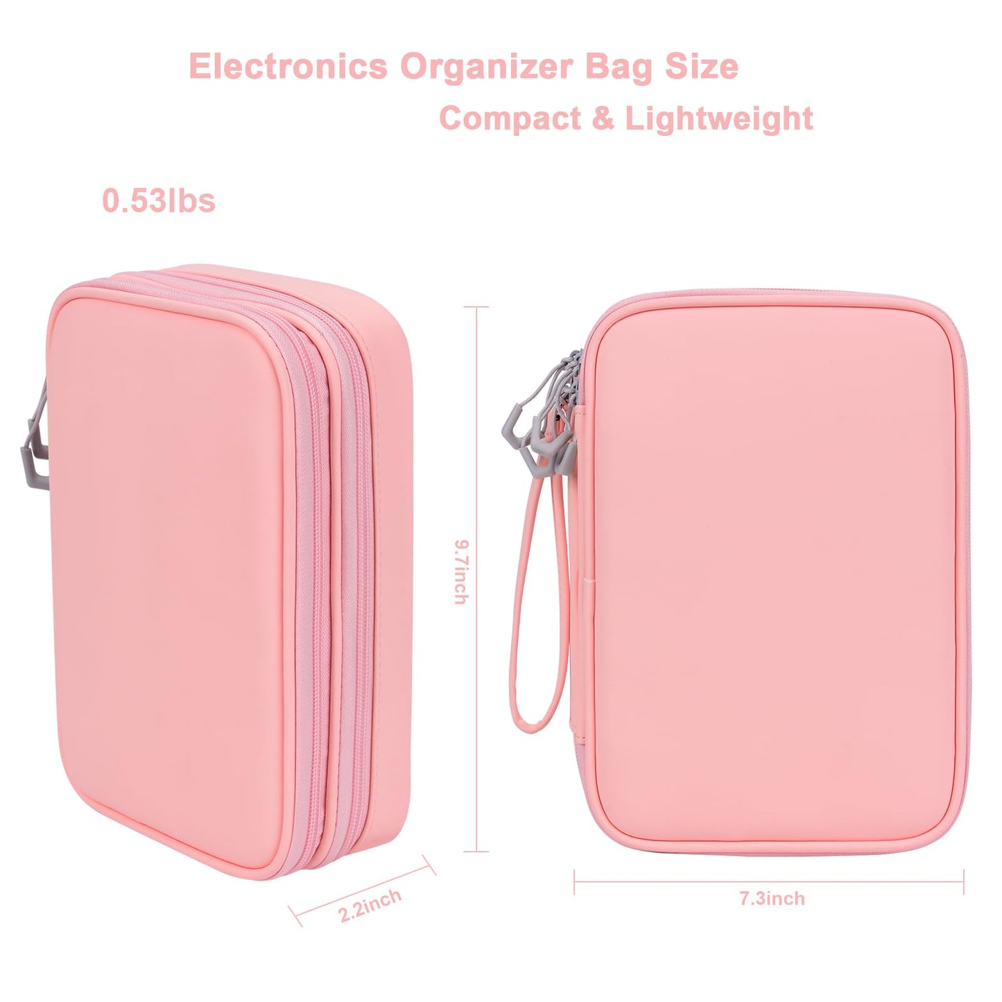 DDgro Electornics Travel Organizer Case for Cable/Cords/Charger/Tech Accessories, Large Pouch Bag for Woman (Pink, PU-Large)