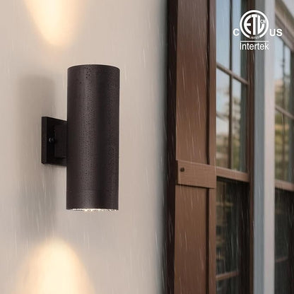 mirrea Modern Outdoor Porch Light Patio Light in 2 Lights with Aluminum Cylinder and Tempered Glass Cover Waterproof Wall Sconce 2 Pack (Oil Rubbed Bronze)