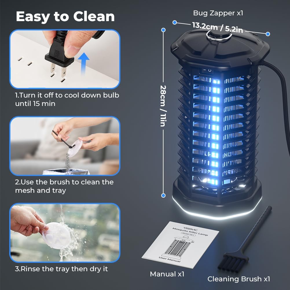 YISSVIC Bug Zapper Outdoor Indoor Waterproof Electric Mosquito Lamp Fly Zapper Killer Effective 4200V Plug in for Home Patio Office Courtyard (One-Light Control Bug Zapper)