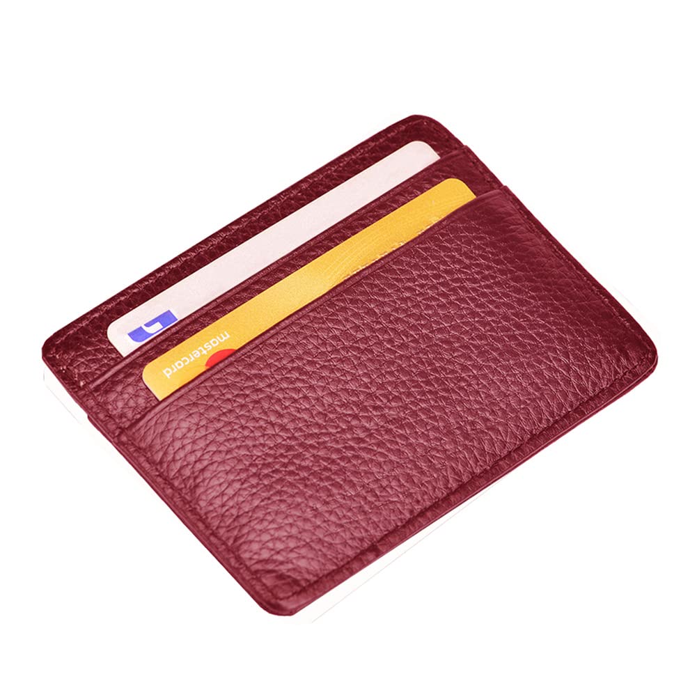 EASTNIGHTS Credit Card Holder Slim Wallet Leather Minimalist Wallet with ID Window (wine red)