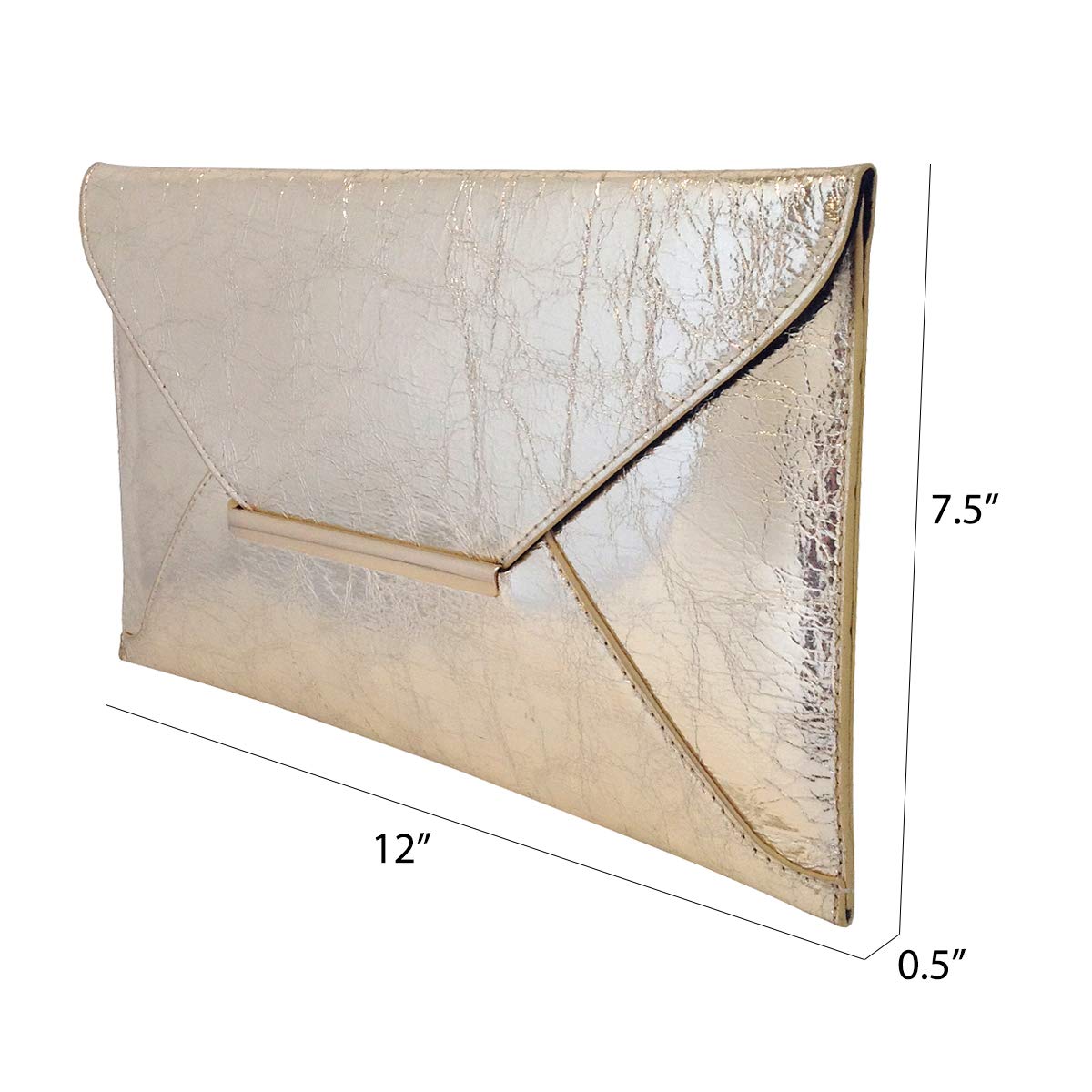 JNB Crushed Metallic Envelope Clutch – Slide & Tuck Closure,Evening Party Bag for Women, Gold
