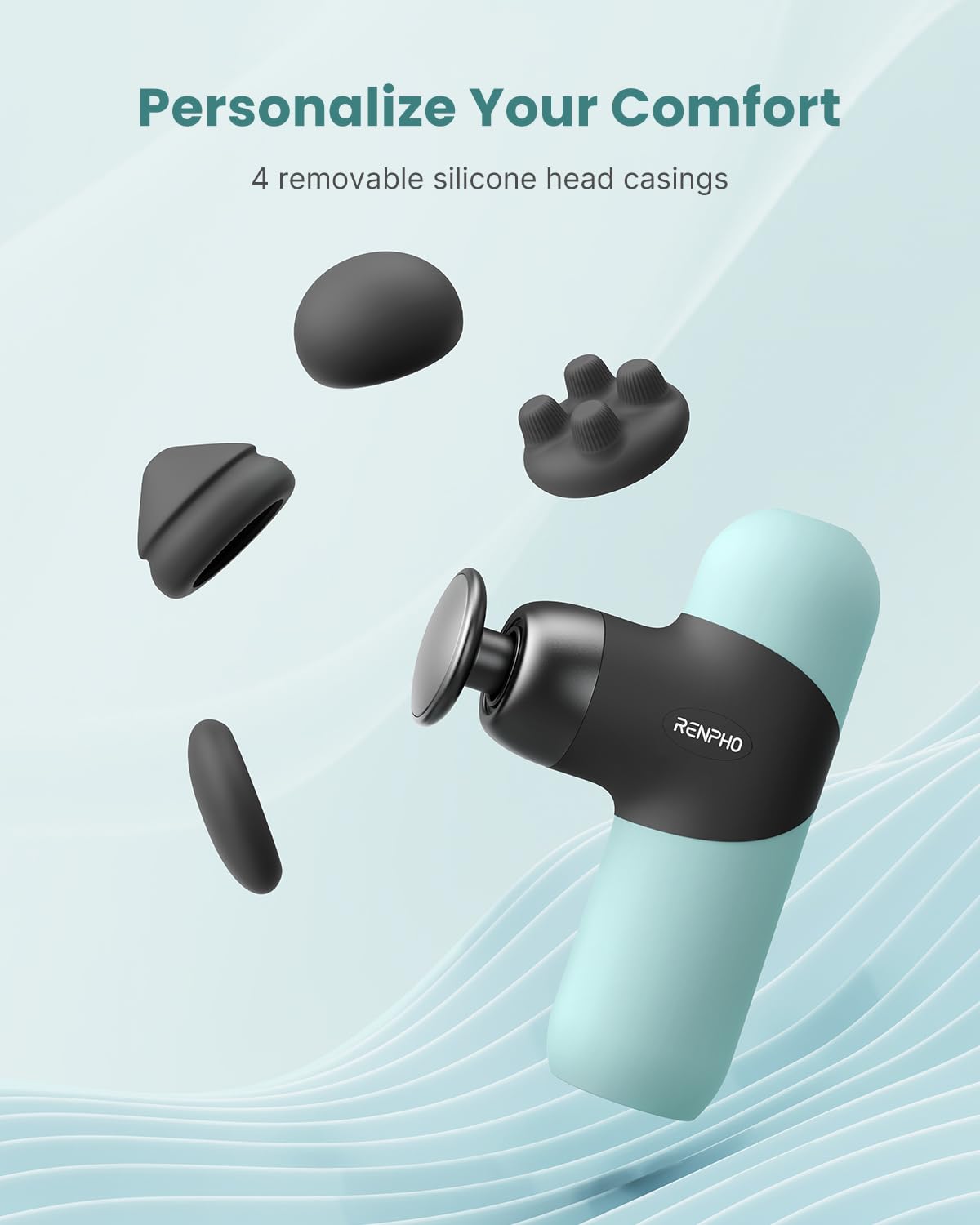 RENPHO Mini Thermal Massage Gun with Heat, FSA HSA Eligible, Portable Deep Tissue Percussion Massager, Color Silicone Sleeves Travel Size with Carry Case, Mint