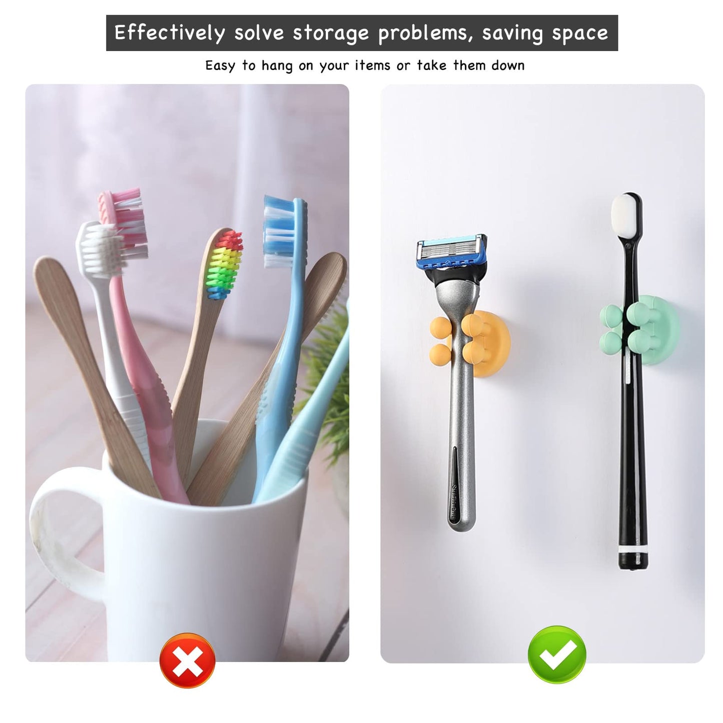 iBetterLife Self-adhesive Silicone Hook Holders - 5Pcs Mounted to Wall for Clipping Hanging Toothbrush Razor Towel Key Plug Cable, Utility Holders for Kitchen Bathroom Home Office Dorm Room Essentials